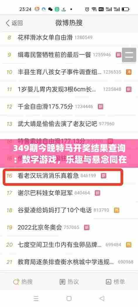 349期今晚特马开奖结果查询:数字游戏,乐趣与悬念同在