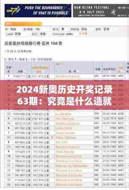 2024新奥历史开奖记录63期:究竟是什么造就了这一期的激动人心?