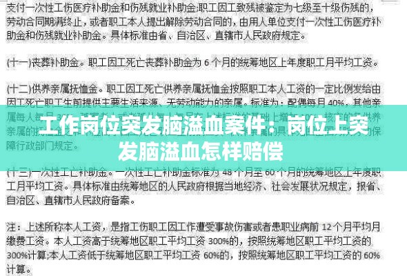 工作岗位突发脑溢血案件：岗位上突发脑溢血怎样赔偿 