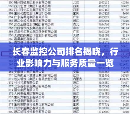 长春监控公司排名揭晓,行业影响力与服务质量一览